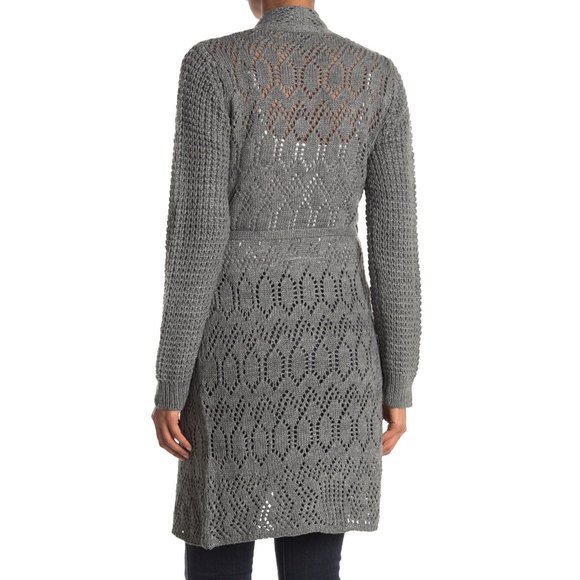 NEW Vertigo Women Wool Crochet Belted Long Sleeve Duster Cardigan Robe Sweater - Picture 5 of 5